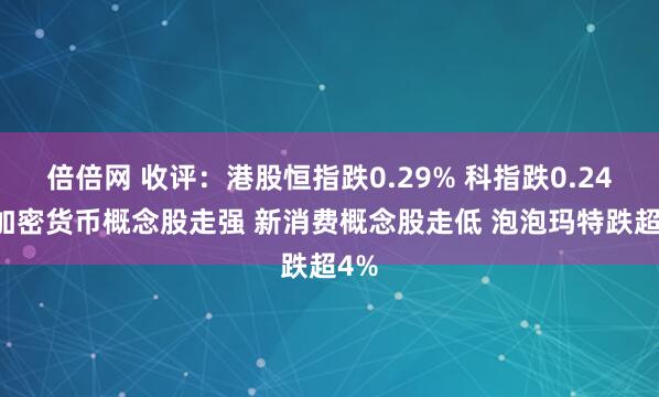 倍倍网 收评：港股恒指跌0.29% 科指跌0.24% 加密货币概念股走强 新消费概念股走低 泡泡玛特跌超4%